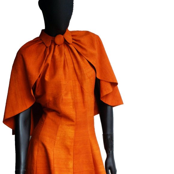 Burnt Orange  Two-piece Dress & Capelet Brandon Maxwell -inspired combo. Size M - Picture 9 of 10